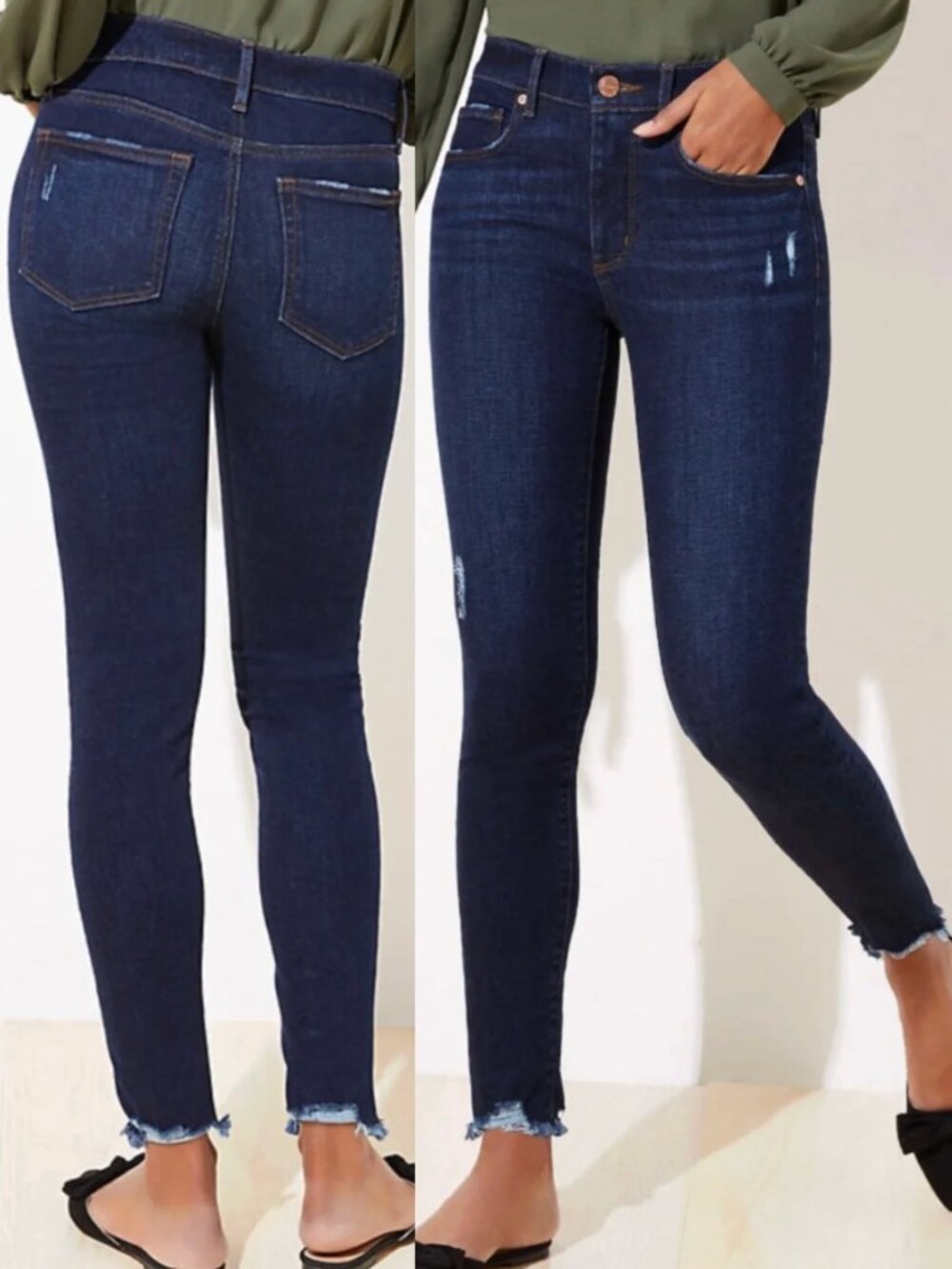 ANN TAYLOR LOFT Curvy Destructed Chewed Hem Skinny Jeans Dark Raw Hem 4 27 CURVY